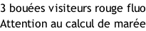 3 bouées visiteurs rouge fluo Attention au calcul de marée