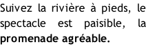 Suivez la rivière à pieds, le spectacle est paisible, la promenade agréable.
